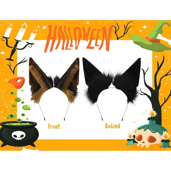 Faux Fur Wolf Ears Headband Adjustable Cosplay Halloween Party Accessory main image 4